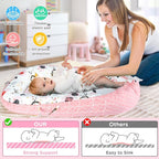 KISS GOLD Baby Lounger - Breathable Soft Cotton Cover Lounger Nest, Babies Essentials Gifts, Portable Infant Lounger for Baby Tummy Time Floor Playing Seated Support for Home and Travel