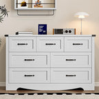 7-Drawer Dresser for Bedroom, Modern Wooden Chest of Drawers with Metal Handles, Anti-Tipping Design, Sturdy and Stable Storage Organizer for Living Room, Entryway, Home Office
