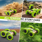 Remote Control Car for Kids Ages 6+, RC Cars Stunt Car Toy 4WD Double Sided 360° Rotating Remote Control with Headlights, Birthday Xmas Gifts for Boys 6 7 8 9 10 11 12 Green