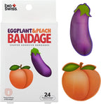 BioSwiss Bandages, Eggplant and Peach Shaped Adult Self Adhesive Bandage, Latex Free Sterile Wound Care, Funny First Aid Kit Supplies for Adults, 24 Count