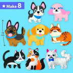 KRAFUN Easy Sewing Kit for Beginner Kids Arts & Crafts, 8 Easy DIY Projects of Stuffed Animal Dolls of Puppies & Kittens, Dogs and Cats, Instructions & Felt, Gift for Girls, Boys, Learn to Sew