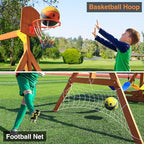 6-in-1 Wooden Playground Playsets for Backyards, Outdoor Swing Sets for Kids Ages 3-6, Little Playground Set with Picnic Table, Drawing Board, Sandbox, Swings, Basketball Hoop & Soccer Net