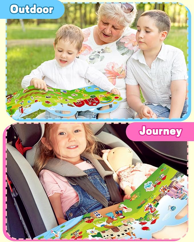 Reusable Sticker Book for Toddlers 2-4 Years, Stickers for Kids, Toddler Sticker Book Ages 1-3, Toddler Craft Activities, Toddlers Travel Toys Ages 2+ Boy Girl Birthday Gifts