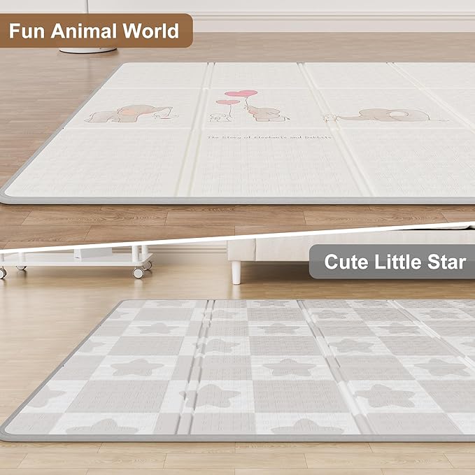 Baby Play Mat, 59x59 Inch Foldable Play Mats for Babies and Toddlers, Waterproof & Anti-Slip Reversible Portable Baby Floor Crawling Mat Foam Playmat for Tummy Time