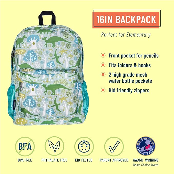 Wildkin 16-inch Kids Backpack – Durable, Padded & Spacious School Bag for Boys & Girls - Dinomite Dinosaurs