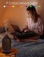 Essential Oil Diffuser,Handcrafted Ceramic Diffuser for Home,Ultrasonic Cool Mist Air Diffuser, 9 Colors Night Light with Timer (Black)