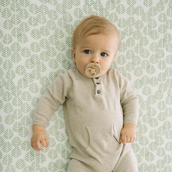 Little Unicorn Premium Crib Sheet | Breathable & Super-Soft Muslin Fabric (Leaf Motif)