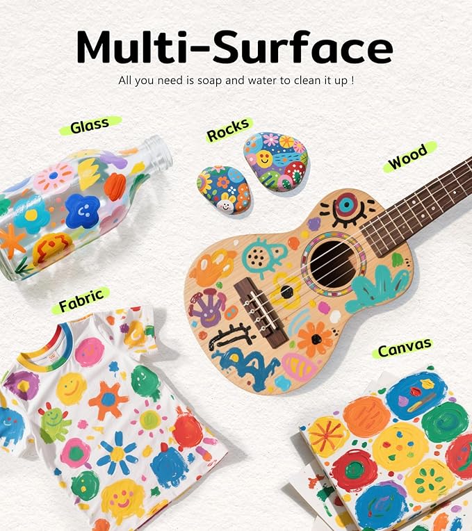 TMOL Washable Paint for Kids 42 Colors,Non-Toxic, Safe & Washable for Toddlers, Tempera Paint with Brushes, Palette & Bucket, School Project Art Supplies