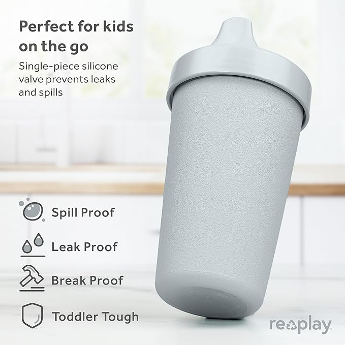 Re-Play Sippy Cups for Toddlers - 10 Oz. Reusable Spill Proof Cups for Kids, Dishwasher/Microwave Safe - Made in USA - Set of 3-3.13" x 6.25" - Seashell