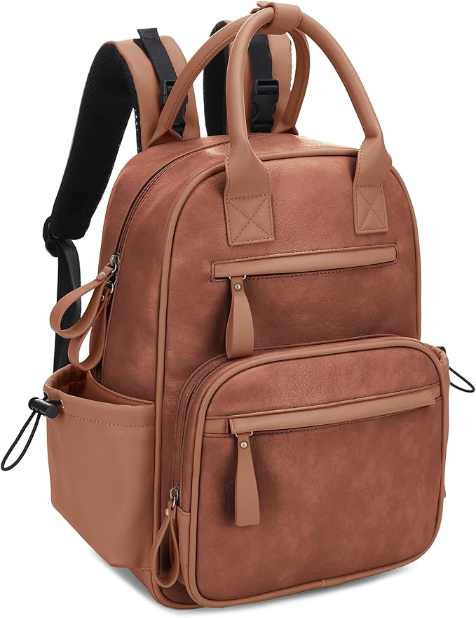 JESSIE & JAMES Saturday EDC Diaper Bag Backpack Multi Function Diaper Bag with Changing Pad & Stroller Straps_Brown