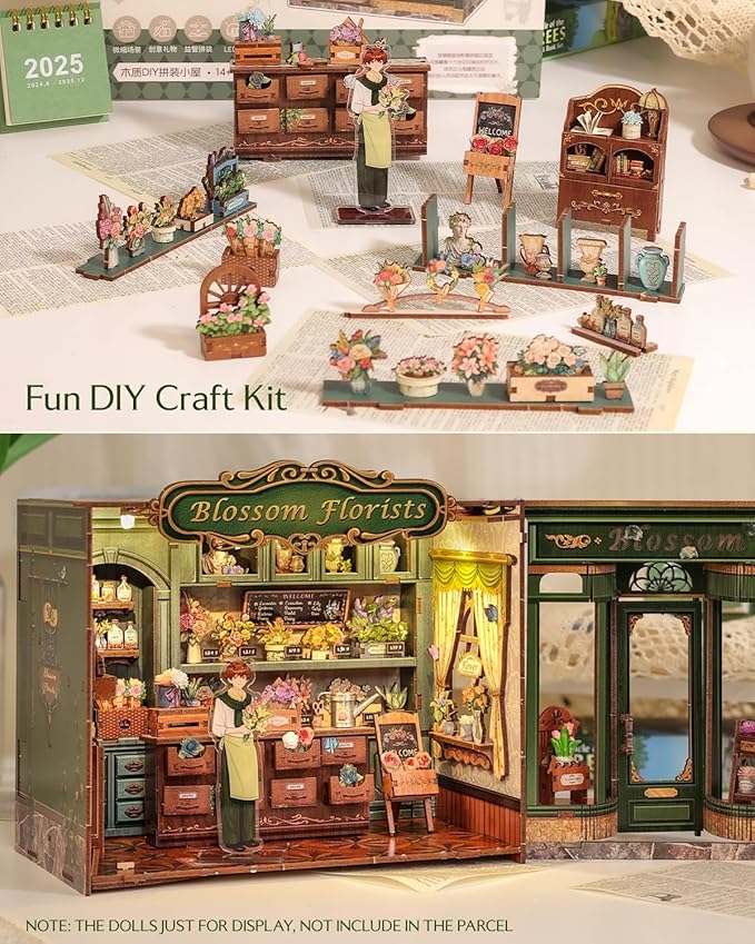 CUTEBEE Book Nook Kit - DIY Miniature House Dollhouse Kit for Adults and Teens, Booknook Tiny House Bookshelf Decor 3D Wooden Puzzle, Gifts for Family, Friends (Blossom Florists)