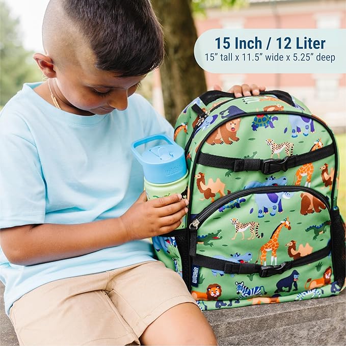 Wildkin ECO rPET 15-inch Kids Backpack – Sustainable, Padded, Adjustable – Wild Animals