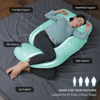 MOON PARK Pregnancy Pillows for Sleeping - U Shaped Full Body Maternity Pillow with Removable Cover - Support for Back, Legs, Belly, HIPS - 65 Inch - Turquoise - Cooling Cover