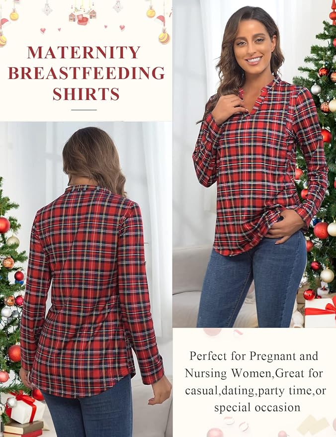 Joymom Maternity Rolled Long Sleeve Nursing Tops Tunic Blouses Breastfeeding