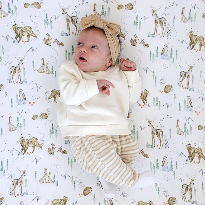 Crib Sheets Neutral - Fitted Baby Crib Sheets Bed for Girl Boy - 2 Pack Standard & Toddler Mattress - Buttery Soft Organic Cotton Blend (Magic Forest)