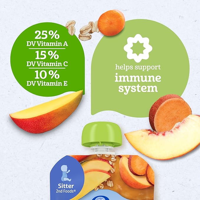 Gerber Stage 2 Baby Food, Organic Mango Peach Carrot Sweet Potato Oatmeal, Baby Puree, 12PK