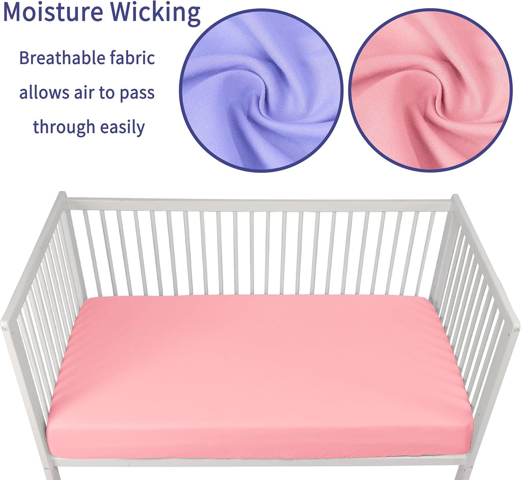 Baby Crib Sheets for Boys Girls, 2 Pack Fitted Crib Sheet for Standard Crib and Toddler Mattress, Soft Microfiber Baby Sheet 52x28x8in. (Purple & Pink)