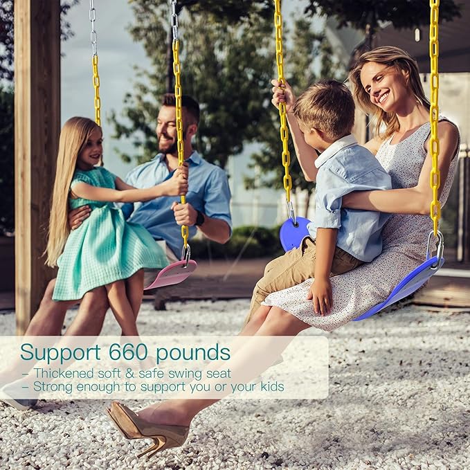 PACEARTH Swing Seat with Heavy Duty 68.9 inch Anti-Rust Plastic Coated Chains, 23.6 inch Tree Hanging Straps and Locking Buckles-Outdoor Playground Tree Swing Set Accessories Replacement (Blue)