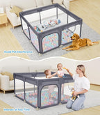 Dripex Baby Playpen, 47"×47" Play Pens for Babies and Toddlers, Safe Anti-Fall Play Yard with Gates, Baby Fence with Breathable Mesh, Indoor & Outdoor Kids Activity Center, Grey