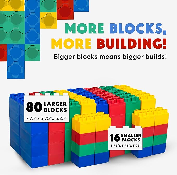 Big Blocks for Kids Ages 4-8, Indoor & Outdoor Blocks for Kids Jumbo Games, Large Building Blocks (96 PC) Standard Set