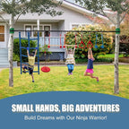 Slsy Ninja Warrior Obstacle Course for Kids, 50FT Durable Ninja Slackline Kit with 8 Accessories, Playset Equipment for Boys & Girls with Swing, Climbing Net, Ladder & Monkey Bars