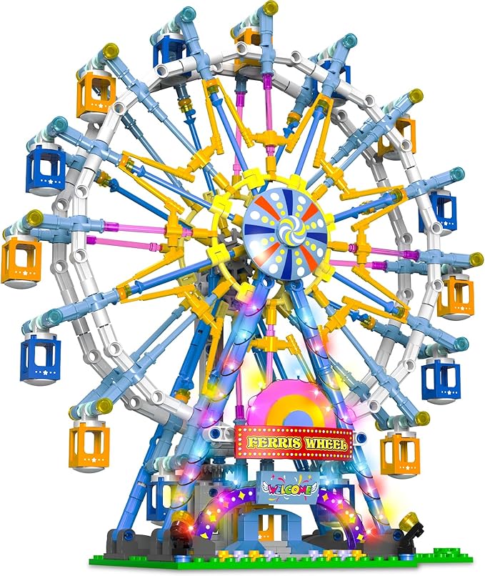 2025 Newly Upgrade Ferris Wheel Building Set with Fairy Light, Two-Way Rotating Ferris Wheel Building Blocks Set of 813 PCS, Amusement Park Model Kit for Kids Ages 8+, Ideas Gift for Boys and Girls