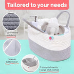 Rope Diaper Caddy - Storage for Baby and Toddler Items - Portable Cotton Organizer Easily Holds Diapers, Wipes, Clothing - Useful for Nursery, Bedroom (Gray, Regular)
