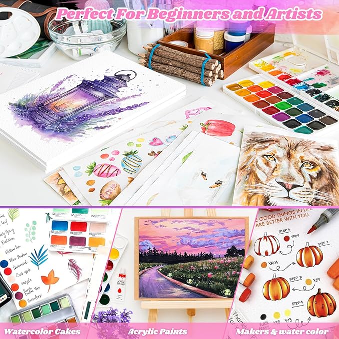 128 Sheets Watercolor Paper Bulk, Easter Basket Stuffers, 5"x7" 140lb/300gsm Cold Press White Water Color Paper for Teacher Students, Classroom Must Have, Study Essentials, College School Supplies