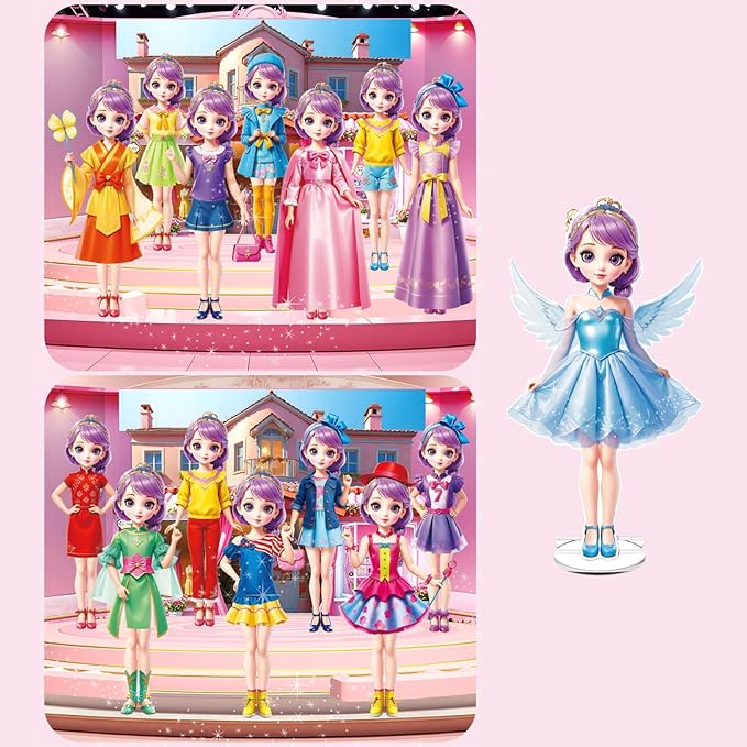 Princess Magnetic Dress Up Dolls Games, Magnetic Dress Up Play Set for Girls, Travel Road Trip Airplane Activity Toys with 3D Magnetic Game Scene, Magnetic Paper Dolls for Girls Ages 4-7