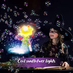 Sunflower Bubble Machine for Kids Automatic Flower Bubble Toy with Colorful Lighting for Toddlers Handheld 20000+Bubbles 3 Modes Fun Swing Dance Bubble Maker Blower Blaster Outdoor Toys Type-C Blue