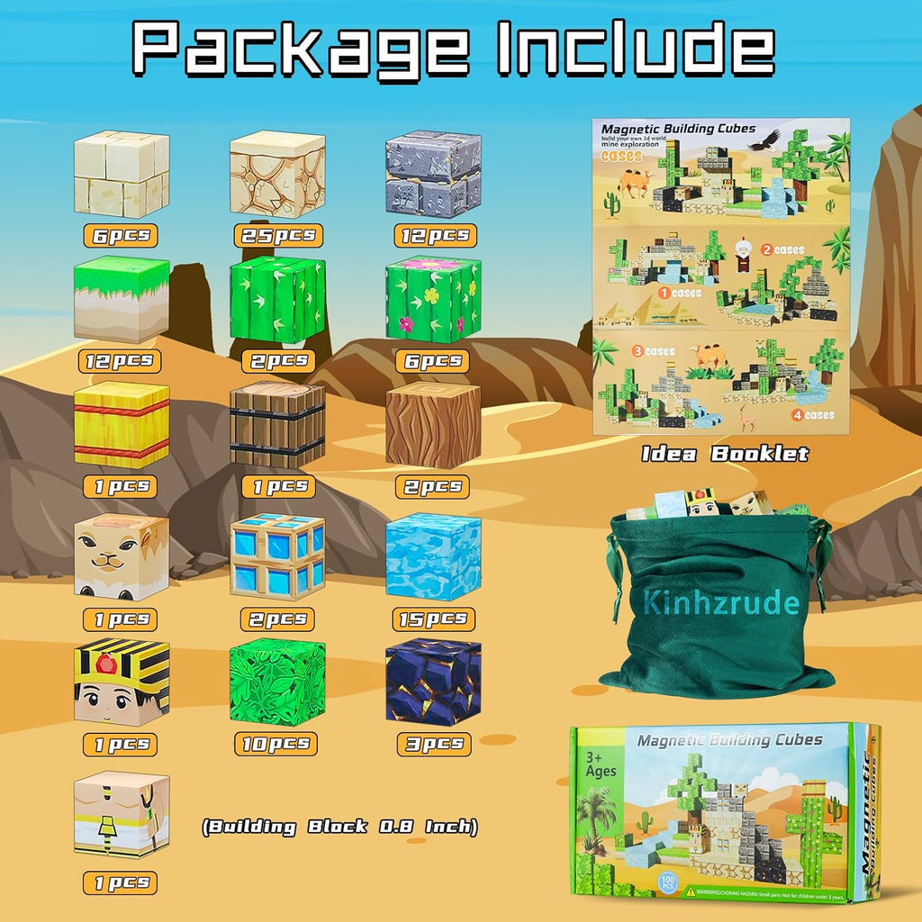 Magnetic Blocks - 100PCS Magnetic Set, STEM Montessori Sensory Toys for 3+ Year Old Boys & Girls, Creative Construction Toys Gift for Toddlers Kids