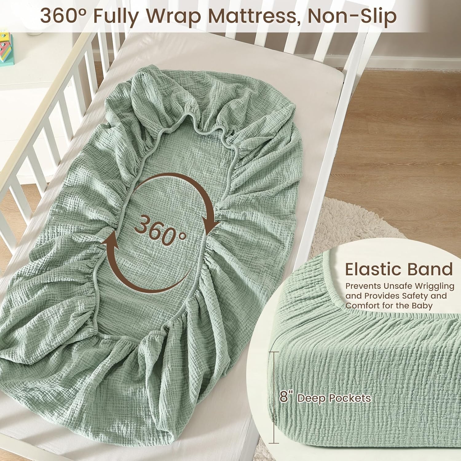 david's kids Muslin Crib Sheets for Boys Girls, 2 Pack 100% Cotton Soft Breathable Fitted Baby Sheet Set, 28x52 Inch Fits Standard Crib and Toddler Mattresses, Sage Green & Dusty Blue