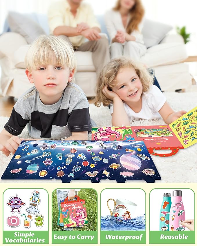 Reusable Sticker Book for Toddlers 2-4 Years, Stickers for Kids, Toddler Sticker Book Ages 1-3, Toddler Craft Activities, Toddlers Travel Toys Ages 2+ Boy Girl Birthday Gifts