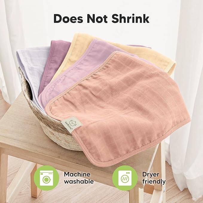 5-Pack Cotton Muslin Burp Cloths Baby Girls, Boys - Soft & Absorbent Spit Up Burp Rags, Large Muslin Towel, Cotton Wash Cloths for Babies, Newborn, Infant, No Shrink, Durable, Neutral (Flora Dew)