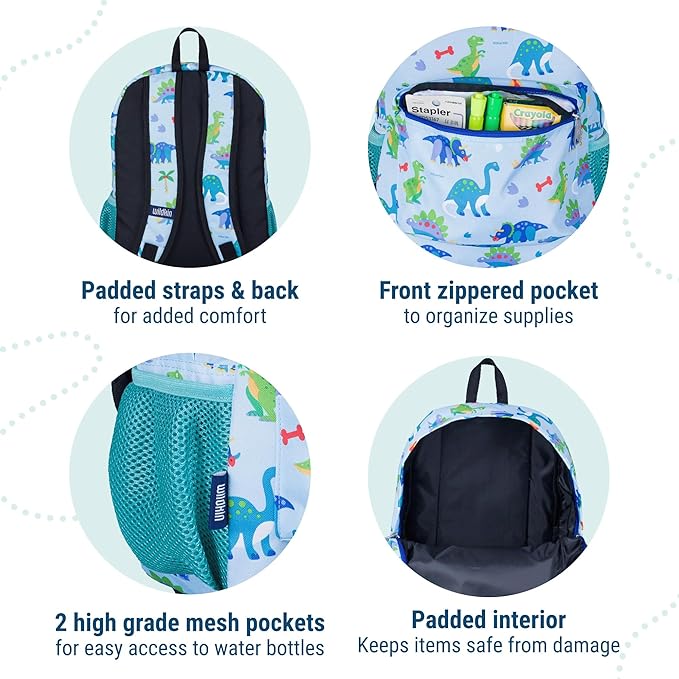 Wildkin 16-inch Kids Backpack – Durable, Padded & Spacious School Bag for Boys & Girls - Dinosaur Land