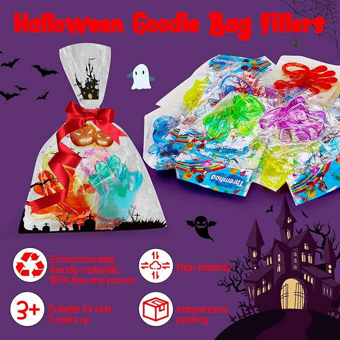 Thremhoo 40Pcs Glow in the Dark Sticky Hands Kids Party Favor Supplies Goodie Bag Stuffer Pinata Return Gift Stretchy Class Prize Carnival Sensory Goody Party Pinata Filler Treasure Box Bulk Toy