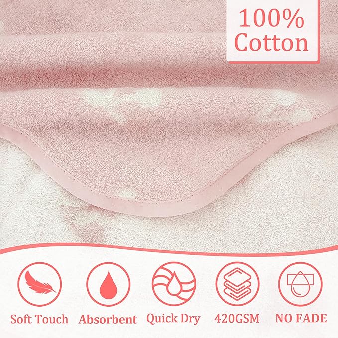VOOVA & MOVAS Thick Baby Hooded Bath Towel - 100% Cotton,420GSM, 30.5x36 Inches,0-2Years, Super Absorbent Large Towel with Cherry Hood for Newborn,Toddler,Infant, Pink Cherry
