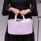 COMSE Large Baby Diaper Caddy Organizer for Girl Boy, Car Caddy with Handles, Cotton Rope Basket for Changing Table, Nursery Organizer, Gift for Baby Shower and Registry Must Have, Purple
