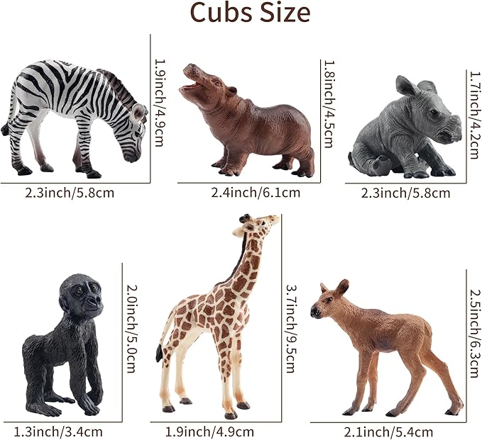 Toymany 12PCS Forest Animals Baby Figurines, Realistic Woodland Animals Figures Toys Includes Elephant, Mountain Lion, Giraffe and Deer Cubs, Cake Toppers Christmas Birthday Gift for Kids Toddlers