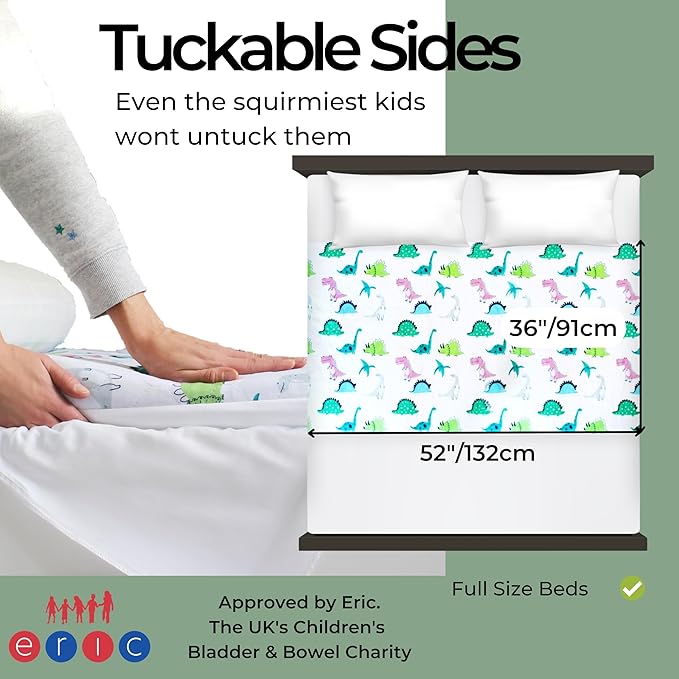 Hygge Sheets® Potty Training Pee Pads for Kids, Toddlers - 100% Waterproof, Non Slip Bed Wetting Pad for Full Size Beds - Washable, Reusable Mattress & Sheet Protector - Dinosaur