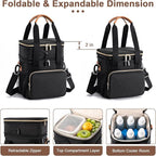 Breastmilk Cooler Bag with Ice Pack Fits 6 Baby Bottles Up to 9 Ounce, Expandable Double-Layer Leak-Proof Cooler Bag with Shoulder Strap for Nursing & Working Mom, Black