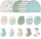 Newborn Baby Boy Girl Caps Mittens Socks Set Cotton Baby Essentials Accessories (Hats+Gloves+Socks)