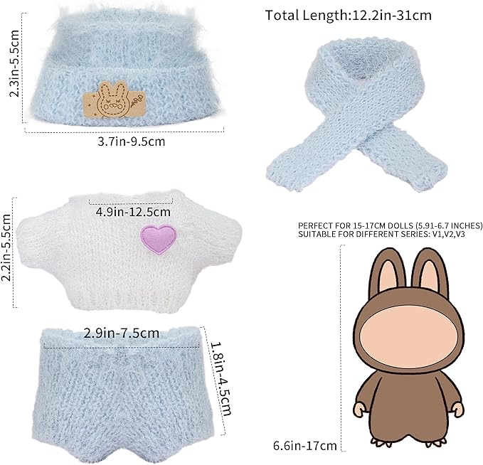 17cm Doll Clothes - 11 Piece Handcrafted Crochet Sweaters Outfit with Accessories Hand Crocheted Hat, Bag, Boys and Girls Stylish Adorable Dolls Clothing Accessories for 17 cm Doll