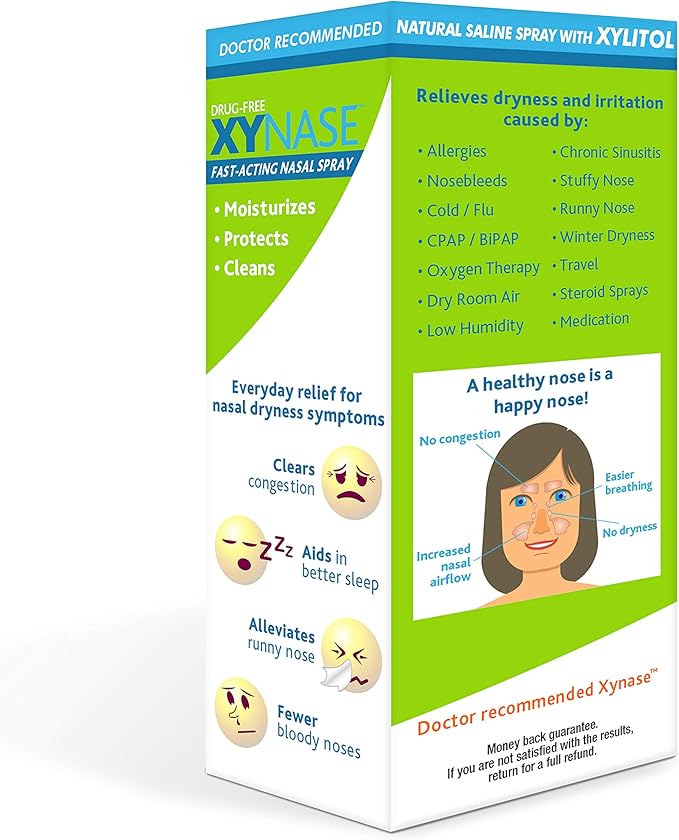 Xynase® Natural Saline Nasal Spray with Xylitol (0.75 fl oz) - Gentle Relief for Congestion, Allergies, and Sinus Pressure, Safe for All Ages