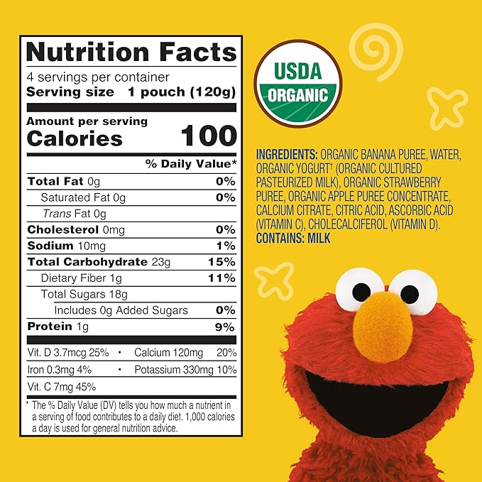 Earth's Best Organic Yogurt Smoothie Pouches for Toddlers 24 Months+, Strawberry Banana, Fruit Yogurt, 4.2 oz Resealable Pouch, Pack of 12