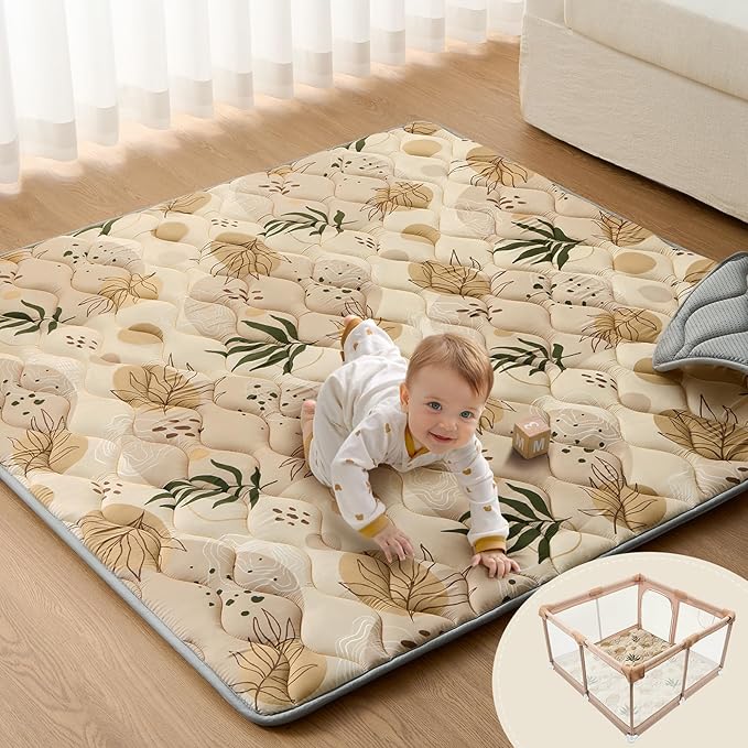 Blissful Diary Baby Play Mat, 47x47 Infant Play Mat for Playpen, Thicken Foam Cushioned Baby Mat for Floor, Non-Slip Kids Play Mat, Washable Baby Playmat for Babies,Toddlers, Earth Tones Design