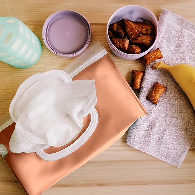 purifyou Portable Baby Wipe Case Travel Holder – Refillable Wipe Dispenser Pouches, Keeps Wipes Fresh & Moist, Lightweight, Durable, for Car, Diaper Bag, Stroller, Home & Travel (Set of 10, Pink)