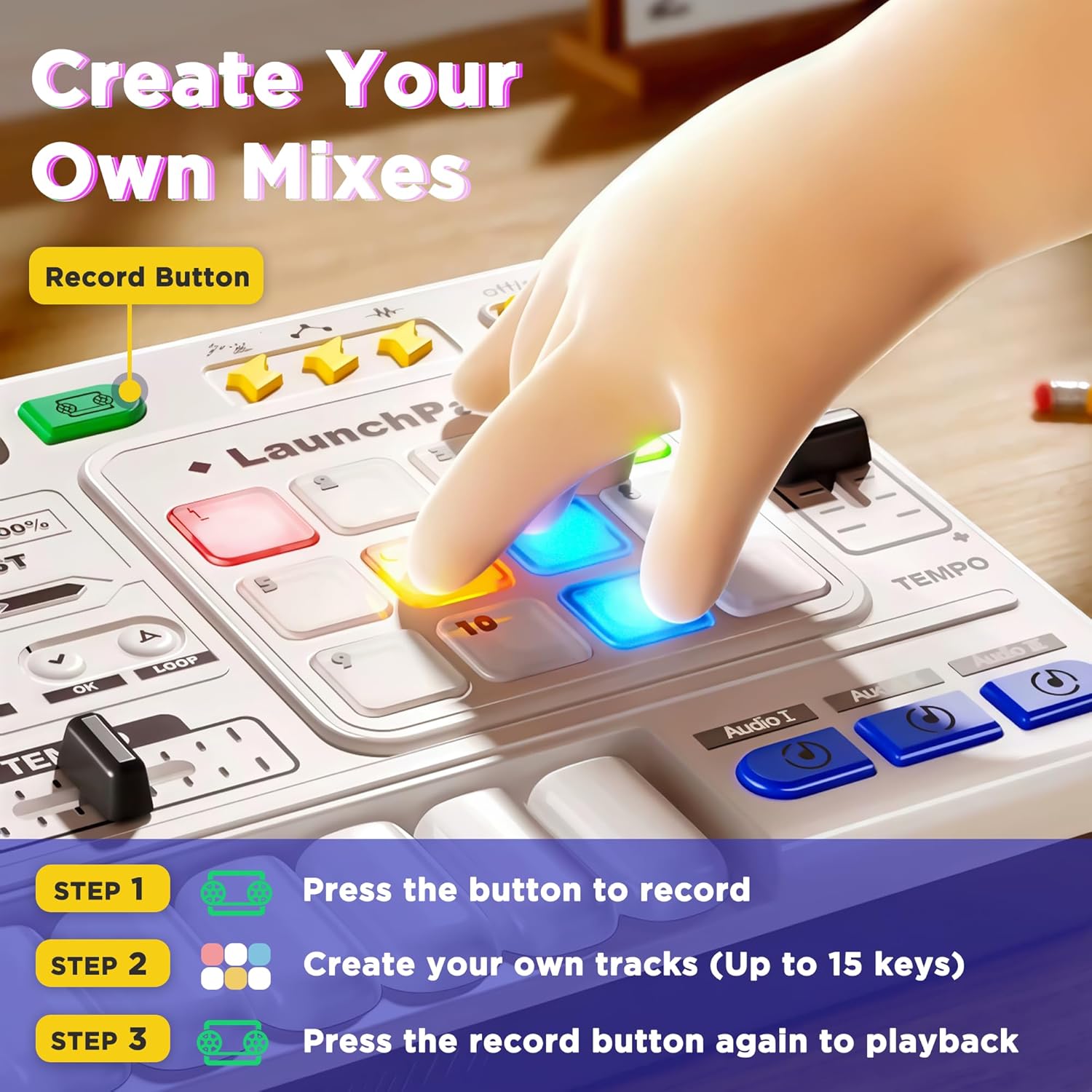 iPlay, iLearn Kids DJ Mixer Toy, Toddler Musical DJ Turntable W/Lights Sounds, Electronic Piano Instrument Playset W/Karaok Microphone, Birthday Party Gift for 3 4 5 6 Years Old Boys Girls Children