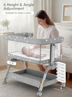 Bassinet Bedside Sleeper, Baby Crib with Mattress and Adjustable Height & Upgraded Wheels, All Mesh Portable Bassinet, Baby Bed for Newborn
