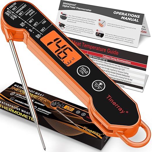 Digital Meat Thermometer Instant Read - Ultra Fast 1s Reading, Waterproof with Backlight & Motion Sensor for BBQ, Grilling, Smoker, Candy, Oil (Orange)